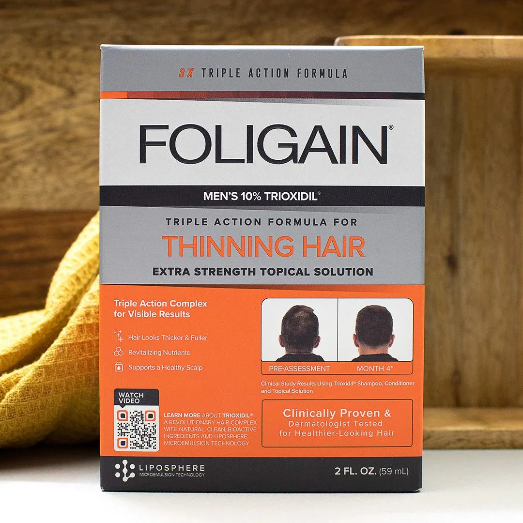 Men's Foligain® Hármas Hatású Folyadék Vékonyodó Hajra Férfiaknak 10% Trioxidil (59 ml) - TincsTitok Webáruház