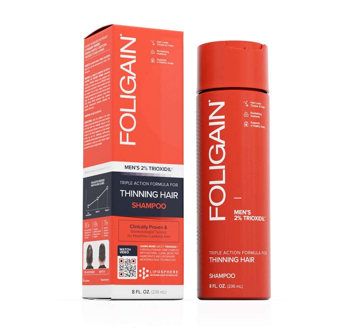 Men's Foligain® Hármas Hatású Sampon Férfiaknak Vékonyodó Hajra 2% Trioxidil (236 ml) - TincsTitok Webáruház