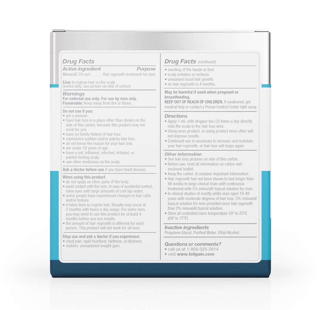 Men's Foligain® 5% Minoxidil Alacsony Alkoholtartalmú Folyadék Férfiaknak (180 ml) - TincsTitok Webáruház