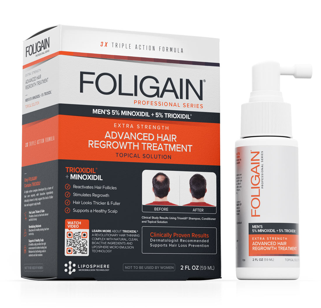 Men's Foligain® Intenzív Hajserkentő Folyadék Férfiaknak 5% Minoxidil + 5% Trioxidil