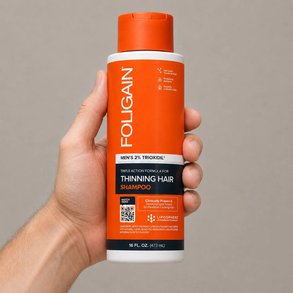 Men's Foligain® Hármas Hatású Sampon Férfiaknak Vékonyodó Hajra 2% Trioxidil (473 ml) - TincsTitok Webáruház