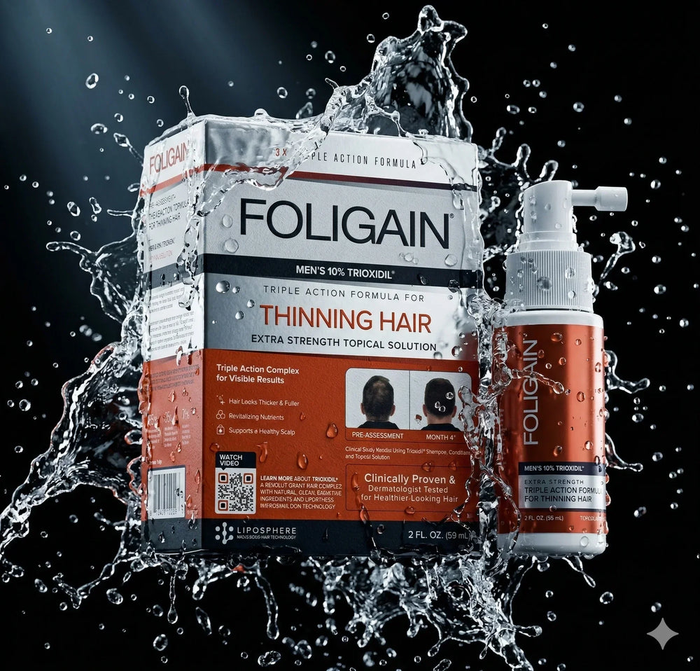 Men's Foligain® Hármas Hatású Folyadék Vékonyodó Hajra Férfiaknak 10% Trioxidil (59 ml) - TincsTitok Webáruház