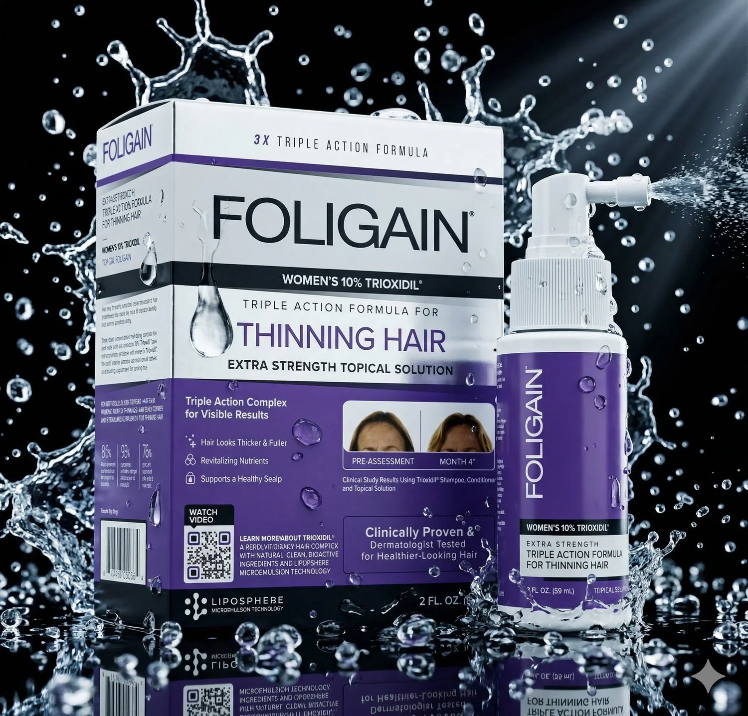 Women's Foligain® Hármas Hatású Folyadék Vékonyodó Hajra Nőknek 10% Trioxidil (59 ml) - TincsTitok Webáruház