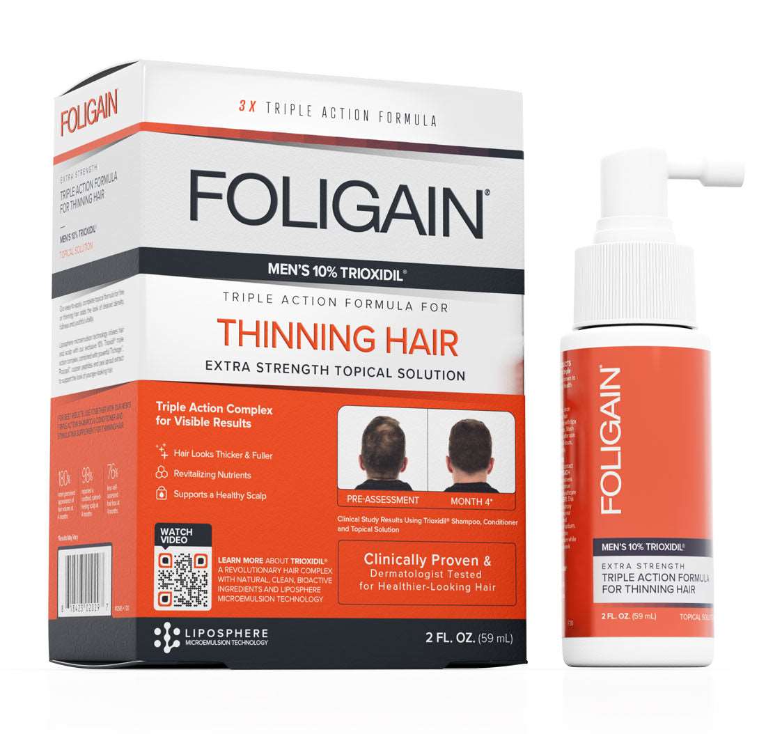 Men's Foligain® Hármas Hatású Folyadék Vékonyodó Hajra Férfiaknak 10% Trioxidil