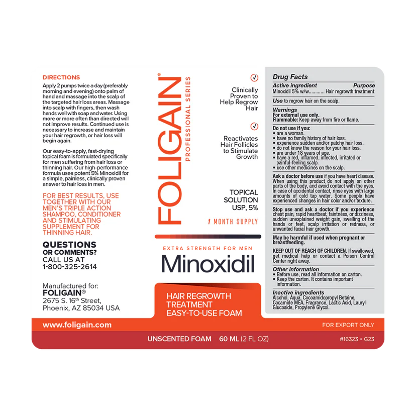 Men's Foligain® 5% Minoxidil Hab Férfiaknak (180 ml)