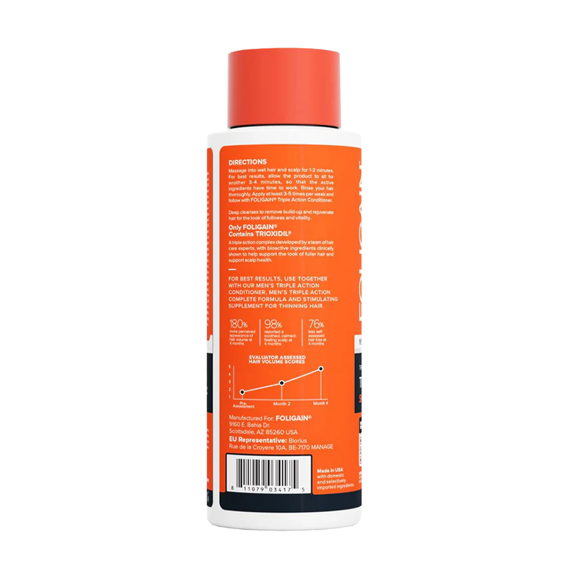 Men's Foligain® Hármas Hatású Sampon Férfiaknak Vékonyodó Hajra 2% Trioxidil (473 ml)